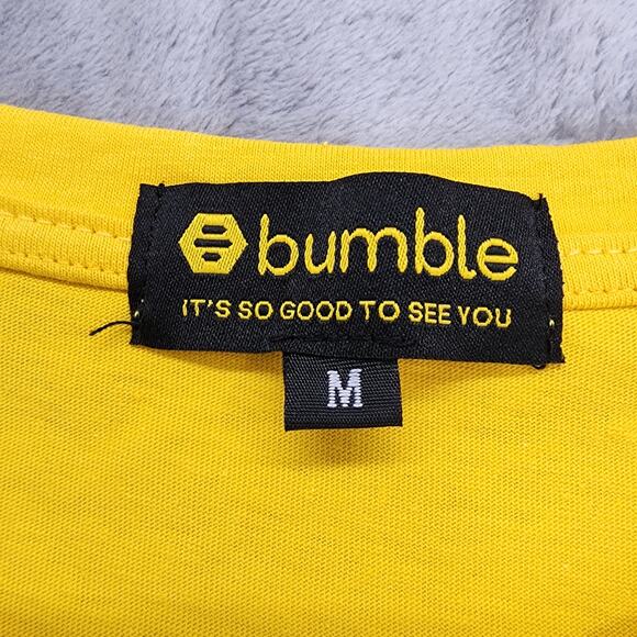 Bumble Shirt Mens M Yellow Crew Neck Short Sleeve Dating Match Casual Cotton - Picture 4 of 8